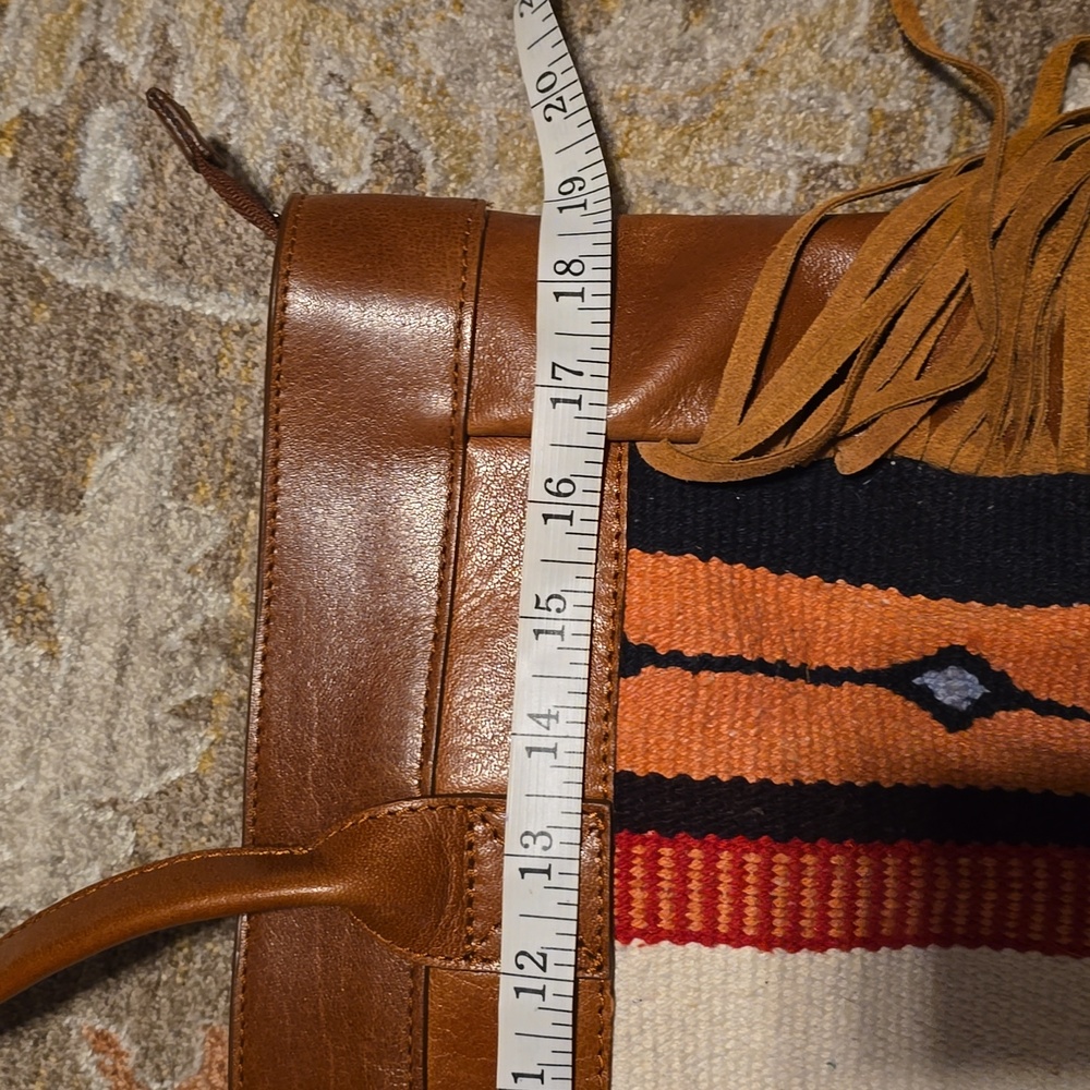 Brown Leather Tote Bag with Fringe and Pattern - Picture 13 of 14